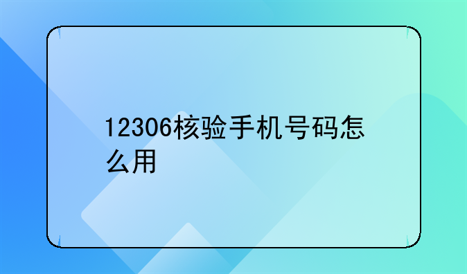 12306核验手机号码怎么用