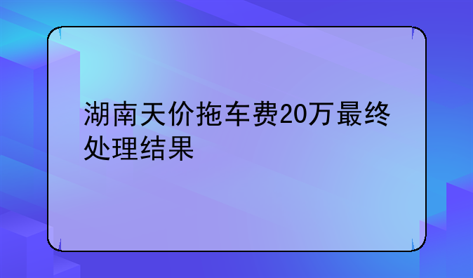 湖南天价拖车费20万最终处理结果