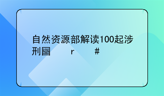 自然资源部解读100起涉刑土地案件