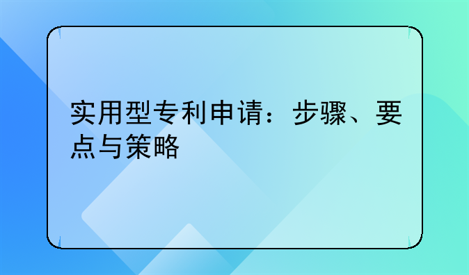 实用型专利申请：步骤、要点与策略