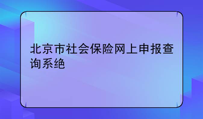 北京市社会保险网上申报查询系统详解
