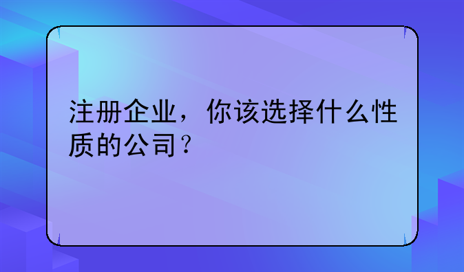 注册企业，你该选择什么性质的公司？