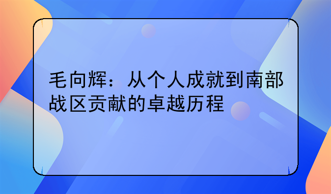 毛向辉：从个人成就到南部战区贡献的卓越历程