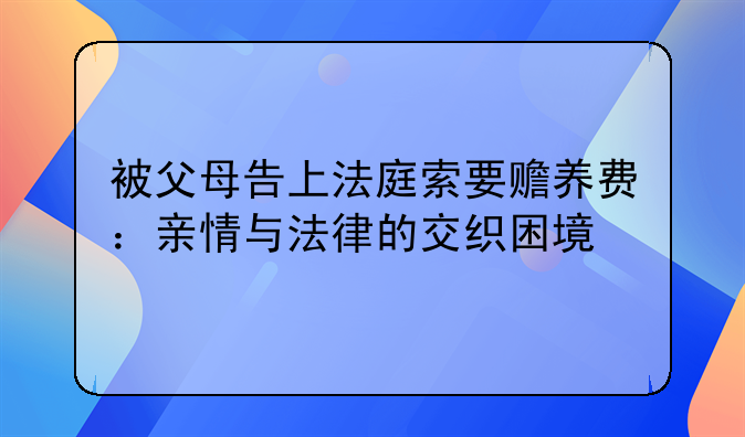 被父母告上法庭索要赡养费：亲情与法律的交织困境
