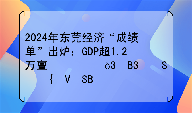 2024年东莞经济“成绩单”出炉：GDP超1.2万亿元，同比增长4.6%