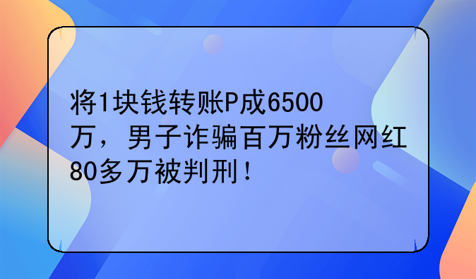 将1块钱转账P成6500万，男子诈骗百万粉丝网红80多万被判刑！